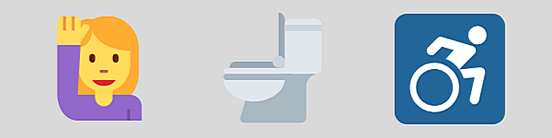 Infographic mit Symbolen: positiver Mensch, Toilette, Mensch im Rollstuhl