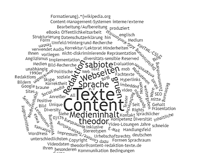Wort-Wolke mit Wörtern Content Redaktion Texte in der Mitte